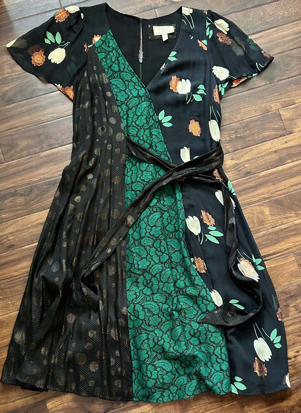 Moulinette Soeurs Anthropologie Ciao Bella Mixed Media Floral Lace Wrap Dress - Picture 4 of 16